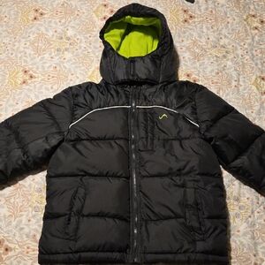 Vertical '9 Black Hooded Puffer Coat
